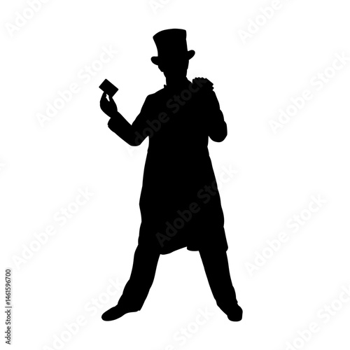 Illusionist silhouette, magician - vector illustration