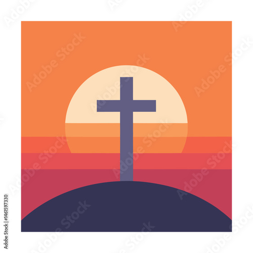 Simple cross on a hill with sunset symbolizing faith and religious beliefs