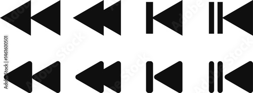 Skip backward button icon set. Button previous skip icon. Back track web sign. Media player. Rewind symbol. skip previous
