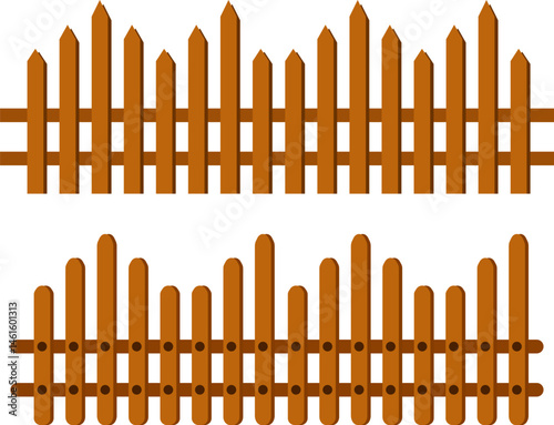 Wooden Fence icons set. Entrance Gate icons. garden wooden fence rural. Decorative fences section
