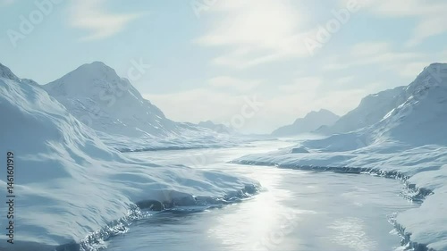 Wallpaper Mural Snowy mountains and river landscape Torontodigital.ca