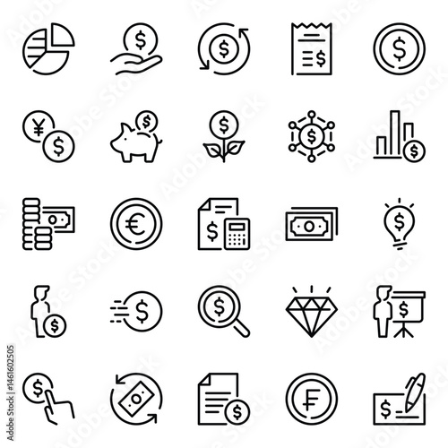 Outline icons set for Finance investing