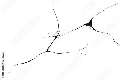 Cracked wall. Damage surface crack and fissure in ground, concrete, crevices from disaster silhouette breaks on land surface from earthquake isolated on white background. Broken ground