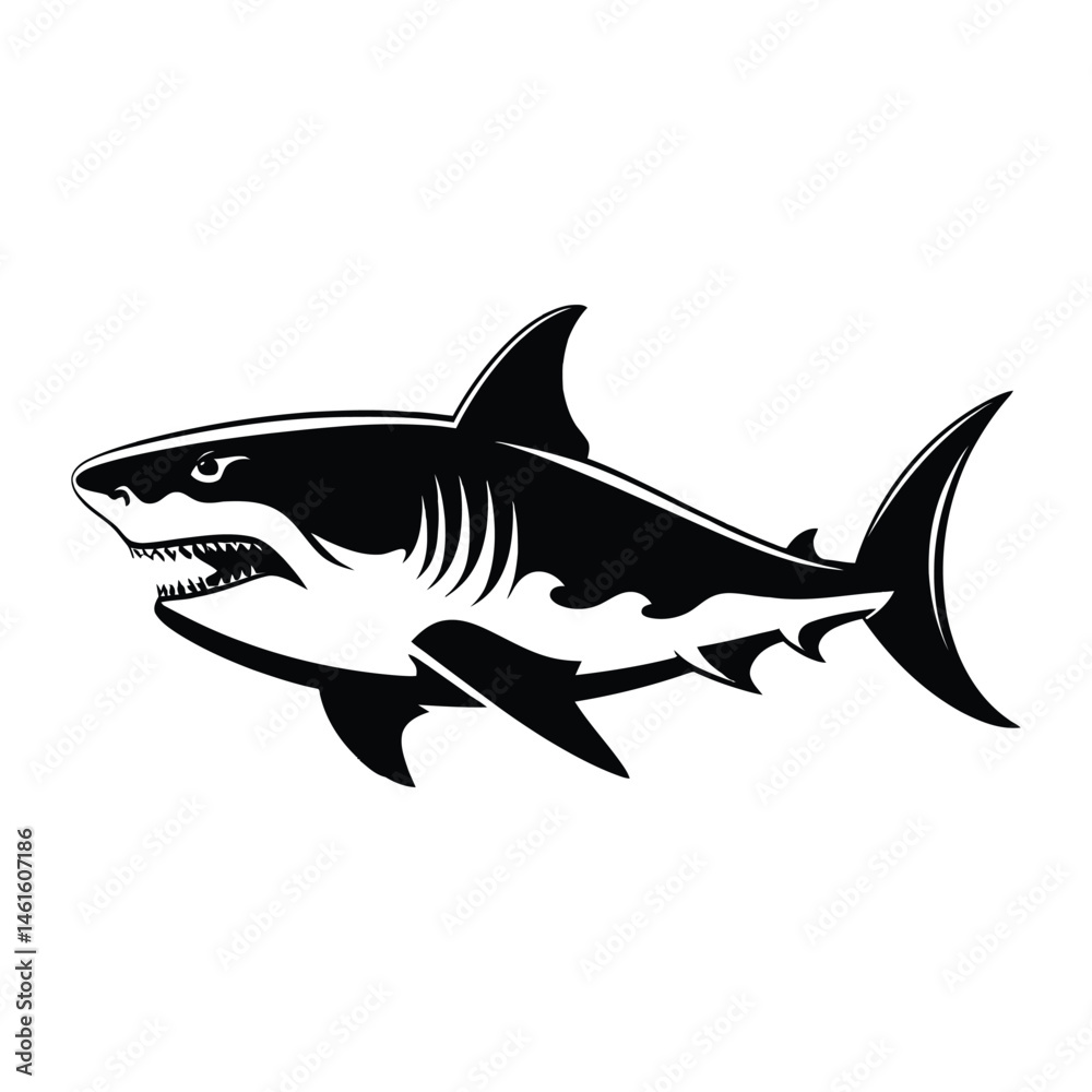 Fototapeta premium Shark attacking isolated vector black silhouette