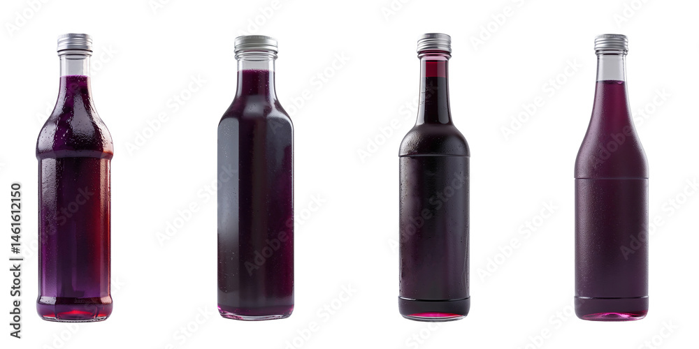 Four Deep Purple Energy Drink in Slender Clear Glass Bottle – Isolated Transparent Background Beverage Mockup Four Deep Purple Energy Drink in Slender Clear Glass Bottle – Isolated Transparent Background Beverage Mockup