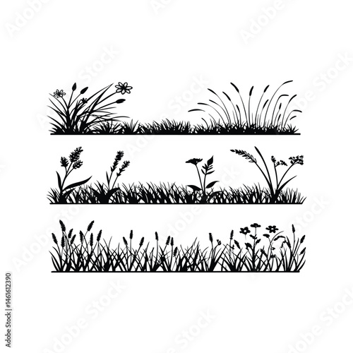 set of silhouettes of grass
