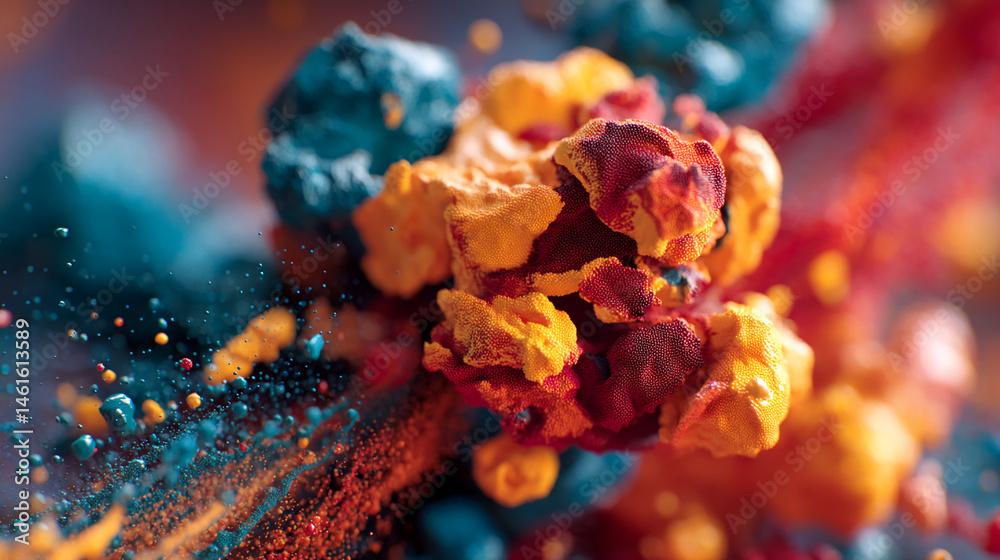 Close-up of textured paint in orange, red, and blue hues, creating a vibrant, abstract composition. Symbolizes energy, creativity, and artistic expression. Close-up of textured paint in orange, red, and blue hues, creating a vibrant, abstract composition. Symbolizes energy, creativity, and artistic expression.