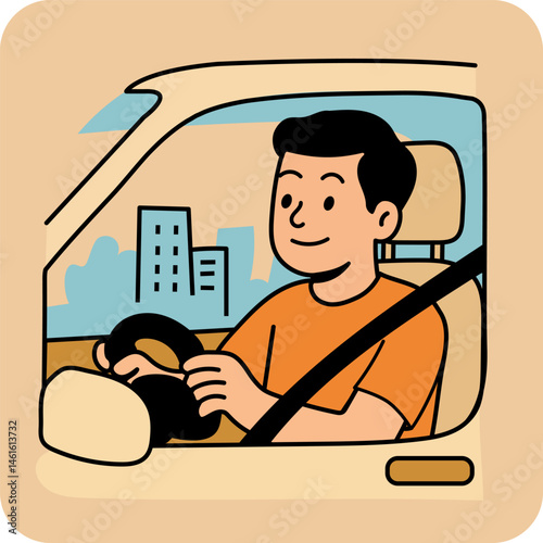 Happy Man Driving Car