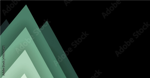 Vector illustration of an abstract geometric background. In the bottom left corner, there are layered, nested chevron shapes pointing towards the upper right. These shapes are composed of garden green
