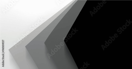 Abstract geometric background. In the bottom left corner, there are layered, nested chevron shapes pointing towards the upper right. These shapes are composed of dark white and charcoal panels.