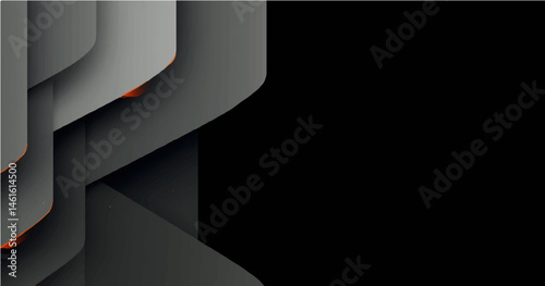 Abstract geometric background. In the bottom left corner, there are layered, nested chevron shapes pointing towards the upper right. These shapes are composed of dark grey and charcoal panels with 
