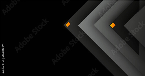 Abstract geometric background. In the bottom left corner, there are layered, nested chevron shapes pointing towards the upper right. These shapes are composed of dark grey and charcoal panels with 
