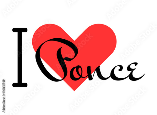 I love Ponce, city of Puerto Rico. Hand drawn letters with red heart. Vector illustration lettering, modern design