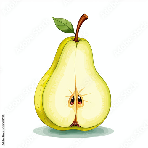 Watercolor Vector illustration of sliced pear with seeds visible best for print, sticker, wall art or clipart.