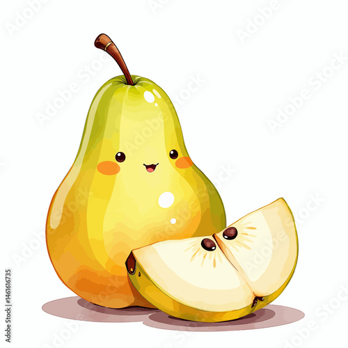 Watercolor Vector illustration of sliced pear with seeds visible best for print, sticker, wall art or clipart.