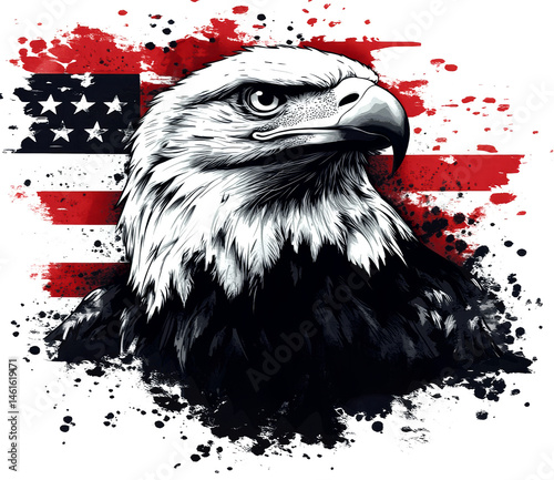 american bald eagle with flag