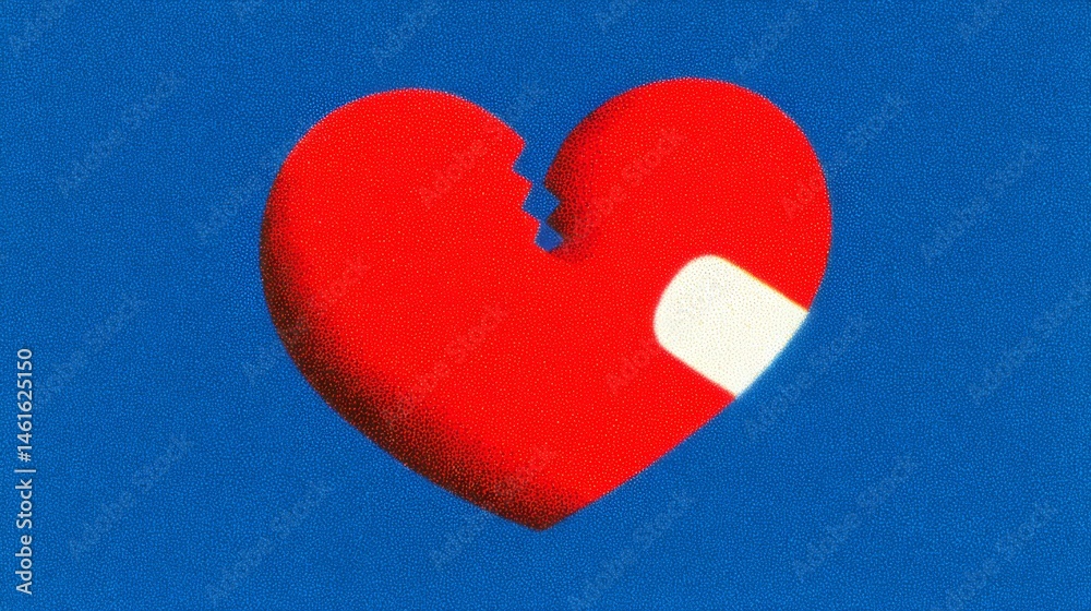 Fototapeta premium heart with crack and bandaid, healing, recovery from illness, injury or bereavement.