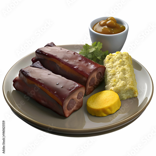 Grilled Ribs with Sweet Potato and Cornbread. Delicious BBQ Dinner