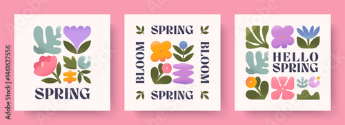 Spring artistic illustrations with abstract flowers and plants.Design templates with modern floral elements.Seasonal backgrounds for holidays prints,invitations,offers,covers,greetings,branding
