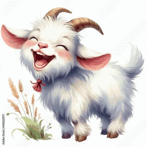 Liquid Levity goat laughing happily isolated watercolor vector illustration svg
