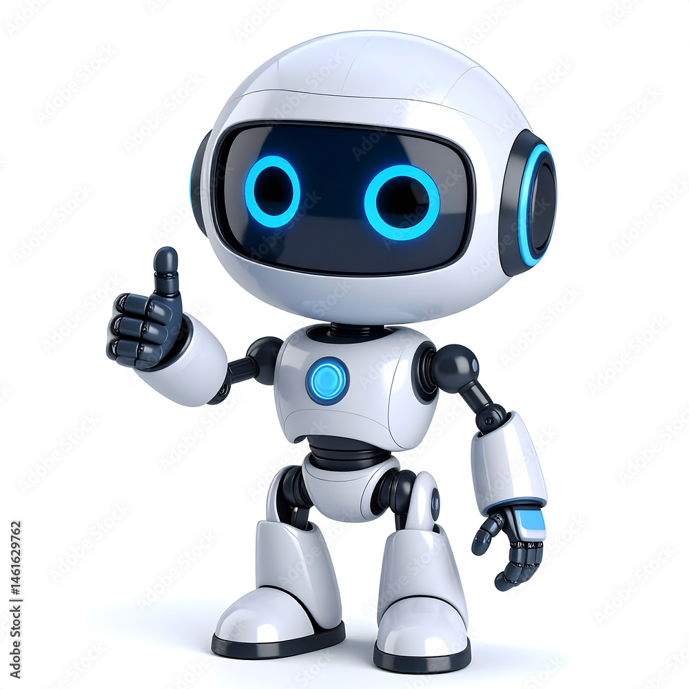Happy 3D Chatbot Robot Character – Friendly AI Assistant . Artificial intelligence, trendy technology, support service, funny ,futuristic icon Happy 3D Chatbot Robot Character – Friendly AI Assistant . Artificial intelligence, trendy technology, support service, funny ,futuristic icon