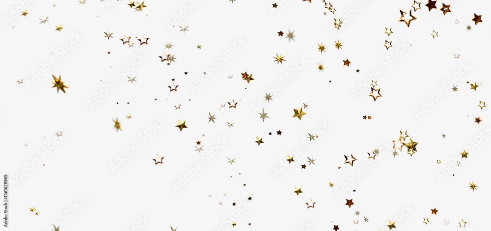 Sparkling gold stars falling on white background. Perfect for holidays, celebrations, and wishes.