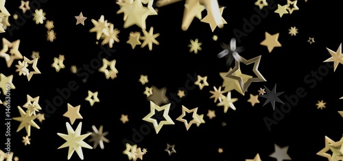 Beautiful background image of gold stars falling on a black background. Perfect for celebrations.