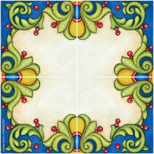 Watercolor hand drawn italian mediterranean tiles