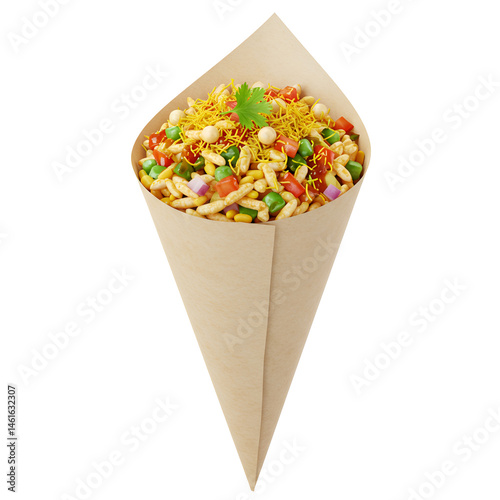 Kolkata‑Style Bhel Puri in a Paper Cone – Tangy Street Chaat Illustration