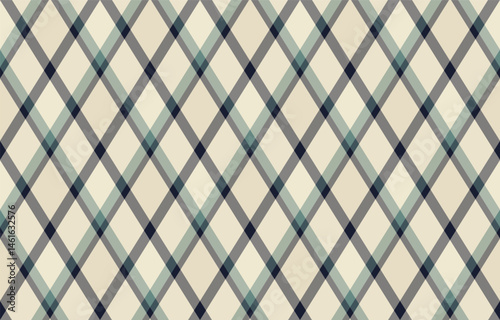 Argyle pattern of geometric rhombus. Harlequin check wallpaper design. Classic diamond shaped textile material for web background, print fabric clothing, sweater, wrapping paper, gift card, invitation