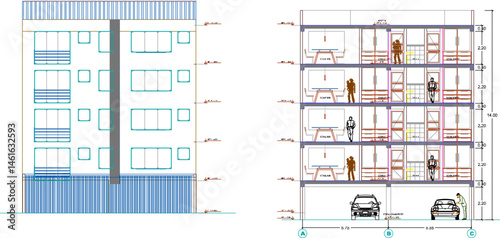 vector illustration sketch of architectural drawing of building hotel apartment building multi-storey 