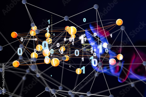 Fototapeta Naklejka Na Ścianę i Meble -  Global network. Blockchain. 3D illustration. Neural networks and artificial intelligence. Abstract  3d