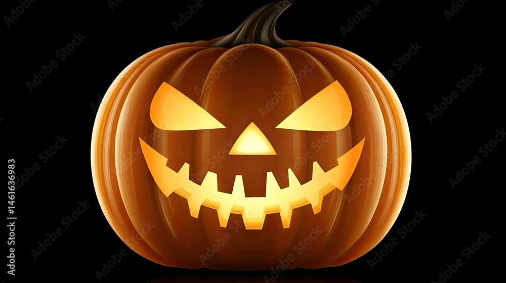 Naklejka premium Illuminated pumpkin carving with an eerie Halloween face.