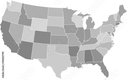 Contiguous United States vector map with state boundaries (Albers equal area conic projection, PPT-compatible & fully editable)