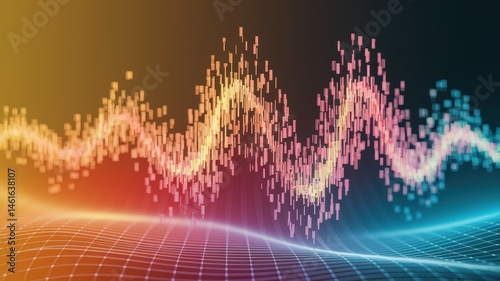 Signal transmission failure concept. Abstract digital wave pattern with vibrant colors and data visualization elements.
