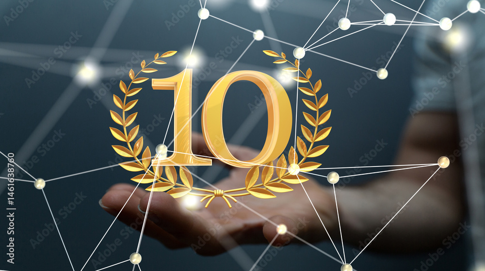 10 years anniversary celebration logotype with elegant celebration.