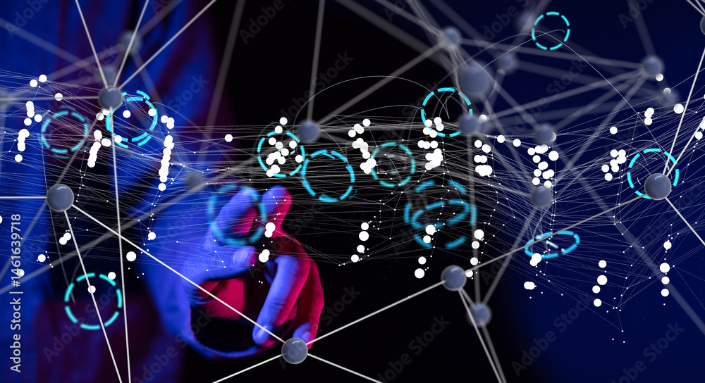 Global network. Blockchain. 3D illustration. Neural networks and artificial intelligence. Abstract