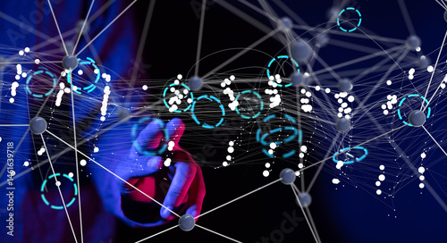 Obraz na płótnie Global network. Blockchain. 3D illustration. Neural networks and artificial intelligence. Abstract w salonie