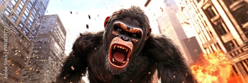 photo of apes rampaging in modern city 