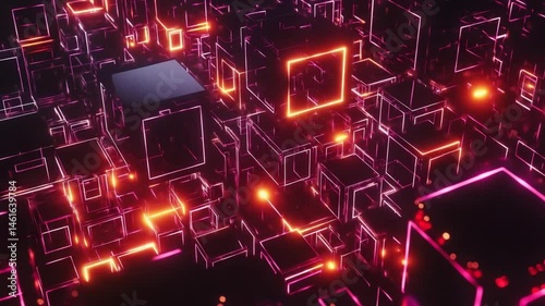 Abstract Neon Glowing Cubes with Dynamic Light Patterns and Modern Design Aesthetics Visual