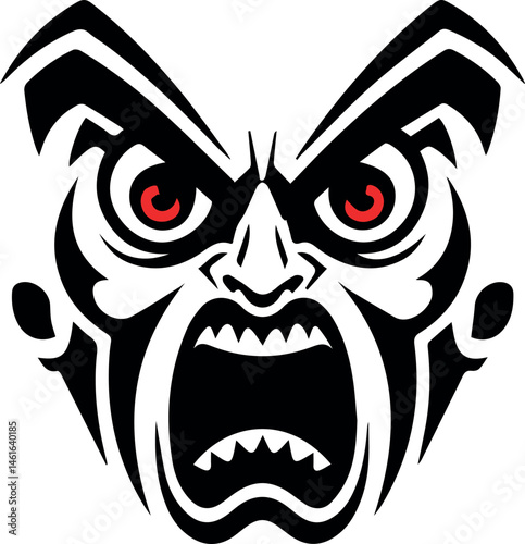 Fearsome Screaming Horror Face with Red Eyes

