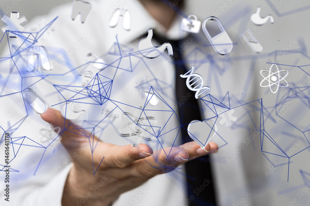 digital medical futuristic interface 3D rendering - neural network exposure digital