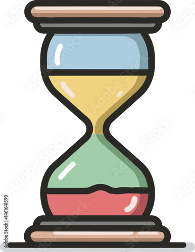 Vector illustration of a colorful cartoon hourglass with pastel shades and clean linework