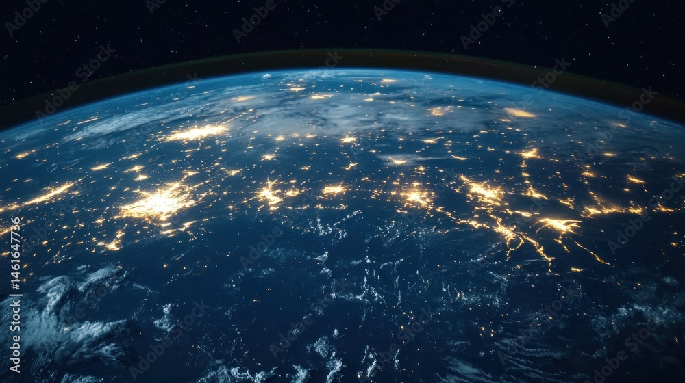 Fototapeta premium Earth at night, illuminated cities (2)