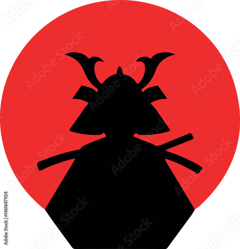 Black Samurai Silhouette with Red Sun Background

