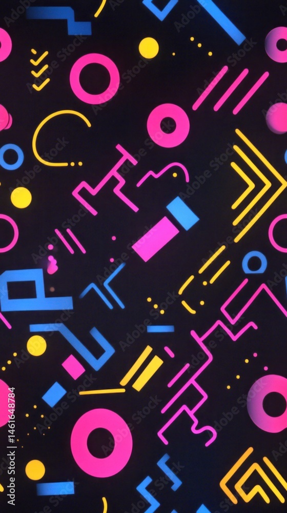 Fototapeta premium Colorful geometric shapes creating a modern and vibrant design on black background