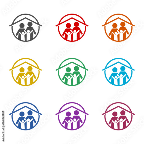 Family protect icon isolated on white background. Set icons colorful