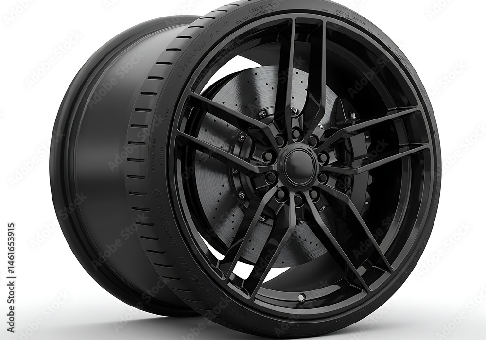 Fototapeta premium Black Alloy Wheel: High-Resolution Image