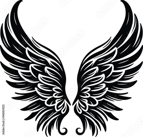  Angel Wings Vector Illustration in Tattoo Style – Hand Drawn Design