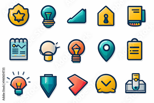 Collection of colorful flat design icons representing various concepts.